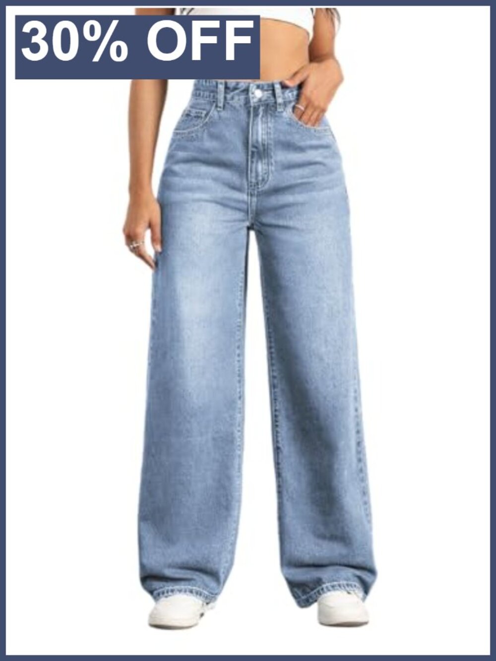 High Waisted Wide Leg Straight Jeans for Women Stretchy Casual Denim Pants